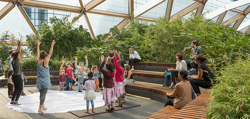 Childens class in roof garden Canary Wharf